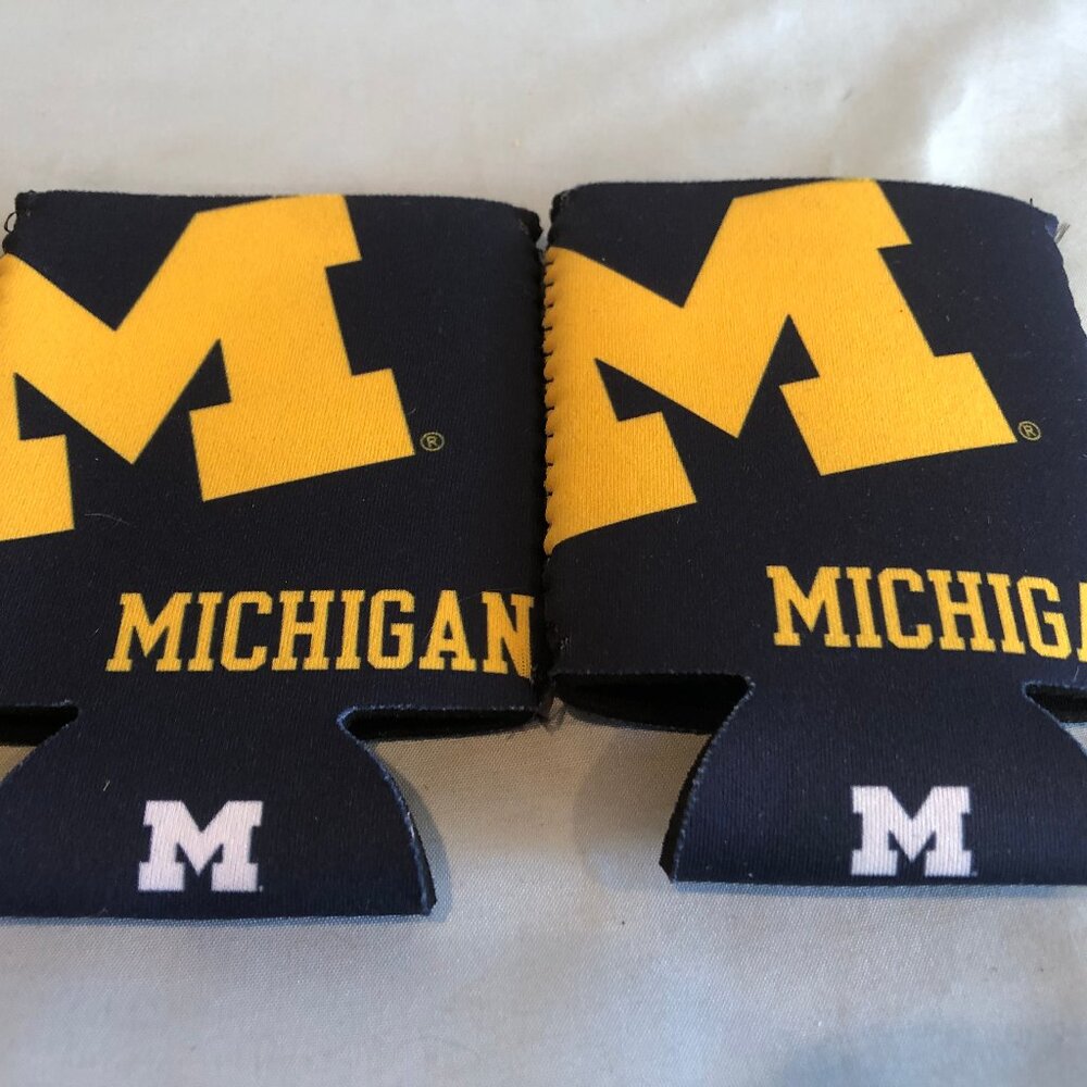 LOT of 2 University of Michigan Wolverines Blue Can Koozies #F69